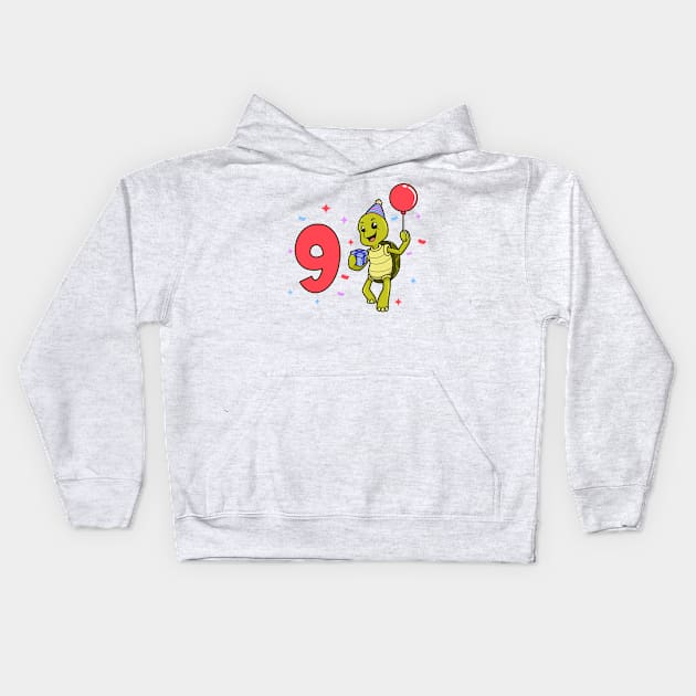 I am 9 with turtle - kids birthday 9 years old Kids Hoodie by Modern Medieval Design